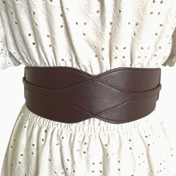 Western Brown Faux Leather Corset Waist Belt Wide Elastic Stretch Cinch Casual - Picture 1 of 13